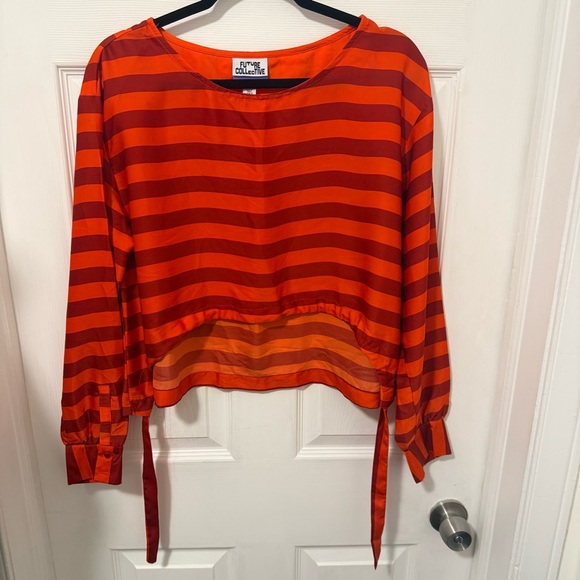 Target Red and Orange Striped Long-Sleeve Blouse - Picture 3 of 6